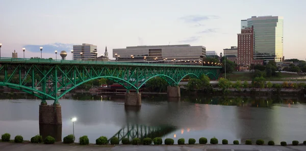 Lever de soleil Tennessee River Knoxville Downtown City Skyline — Photo