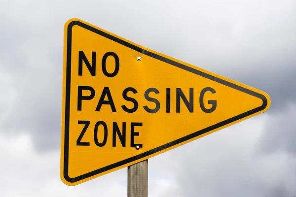 Yellow Triangle Road Sign Warning No Passing Zone — Stock Photo, Image