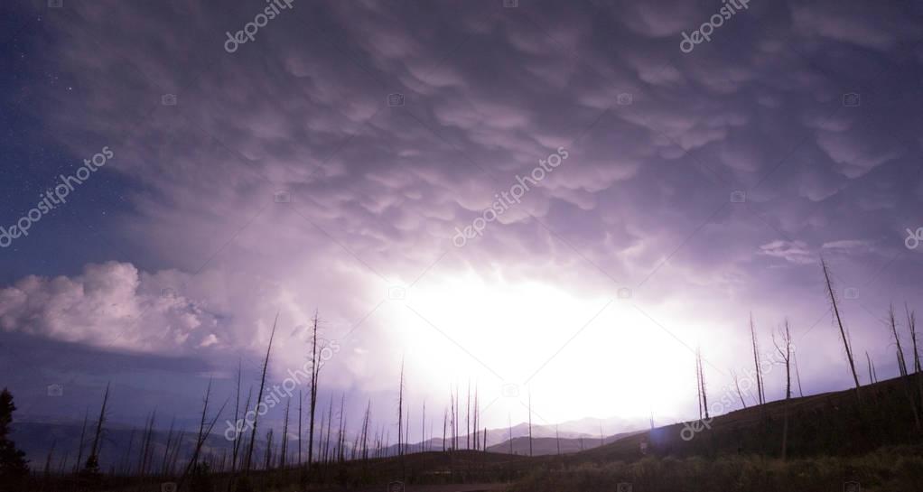 Over Tower Creek Thunderstorm Lightning Strikes Yellowstone Nati