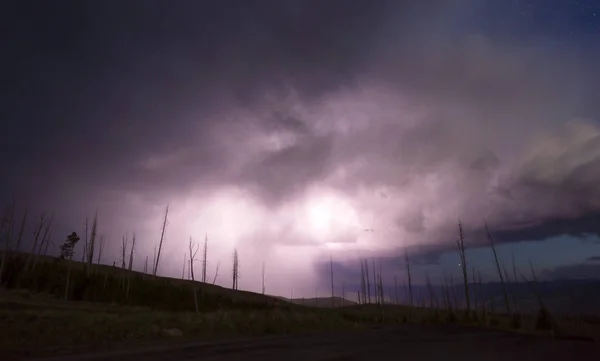 Over Tower Creek Thunderstorm Lightning Strikes Yellowstone National — Stock Photo, Image