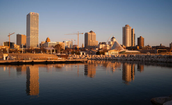 Downtown city skyline Milwaukee Wisconsin