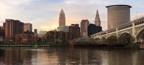 Cleveland Ohio Downtown City Skyline Rio Cuyahoga — Fotografia de Stock