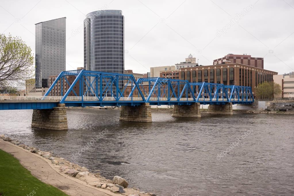 Grand Rapids Michigan Downtown City Skyline Waterfront Bridge
