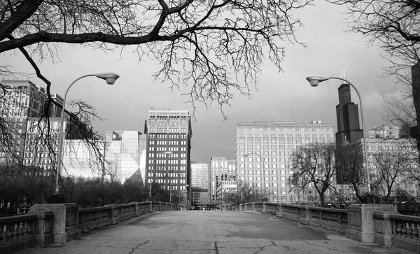 Centro tradicional en blanco y negro Chicago Skyline —  Fotos de Stock