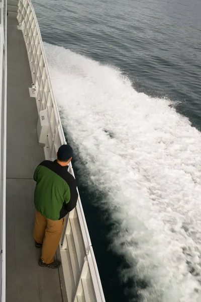 Speeding Ferry Boat Wake of Ocean Spray Man Looking — Stock Photo, Image