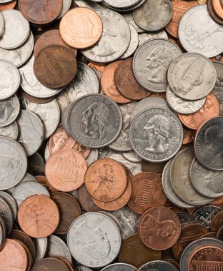 Amerikan Doları para sikke yatıyordu düz Pennies Nickels çeyrek