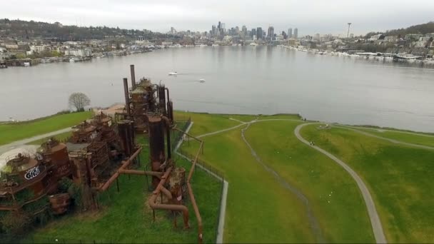 Gasworks park lake union seattle Waterfront Innenstadt Skyline — Stockvideo