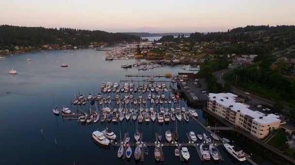 Over Gig Harbor Washington Inlet Puget Sound Marina – Stock-video