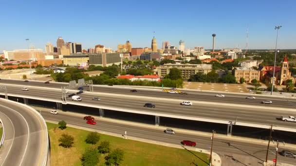 San Antonio Skyline Rodovia Ampla Panorâmica Sul Central Texas — Vídeo de Stock