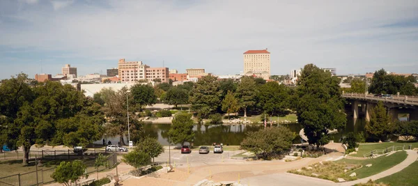 Automne Après-midi Ciel Bleu Lubbock Texas Downtown City Skyline Rive — Photo