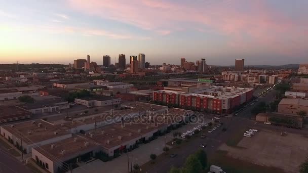 Birmingham Alabama Downtown City Skyline Rosa Solnedgång — Stockvideo