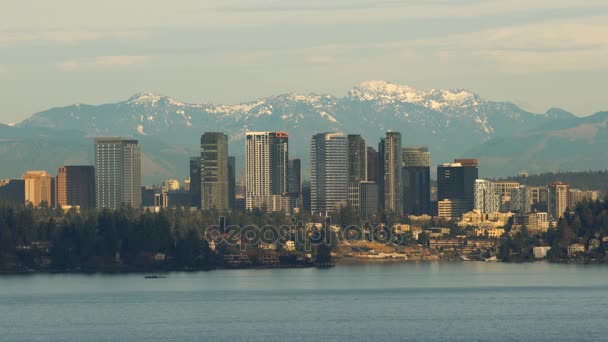Bellevue Downtown City Skyline Building Architecture Waterfront Lake Washington — Stock Video