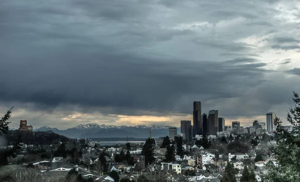 Punto de vista único Seattle Washington Downtown City Skyline Puget Sound — Foto de Stock