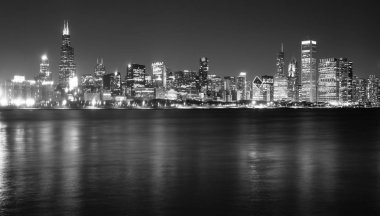 Downtown Chicago Illinois manzarası Stark kış siyah beyaz Lake Michigan
