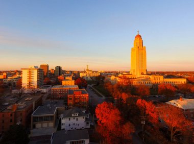 Sonbahar renk turuncu ağaç yaprakları Nebraska eyalet başkenti Lincoln