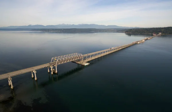 Hood Canal Bridge Puget Sound Shoreline Olympic Mountain Range — Stock Photo, Image