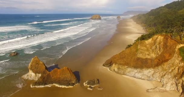 Birds Eye View Oregon Coastal Beach Océano Pacífico — Vídeos de Stock