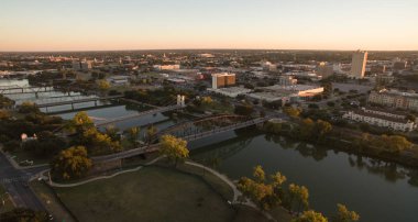 Over Waco Texas Downtown City Skyline Disk Bridges Over Brazos River clipart
