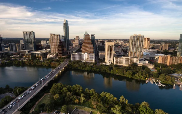 Aerial View Colorado rivier centrum stad Skyline Austin Texas ons — Stockfoto