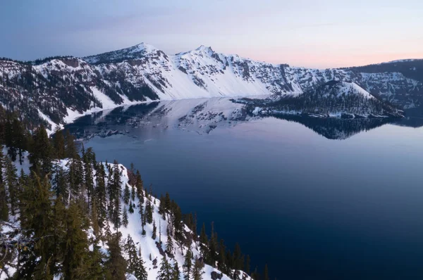 North Rim Winter Sky Sunst Mount Scott Crater Lake Oregon — Stock Photo, Image