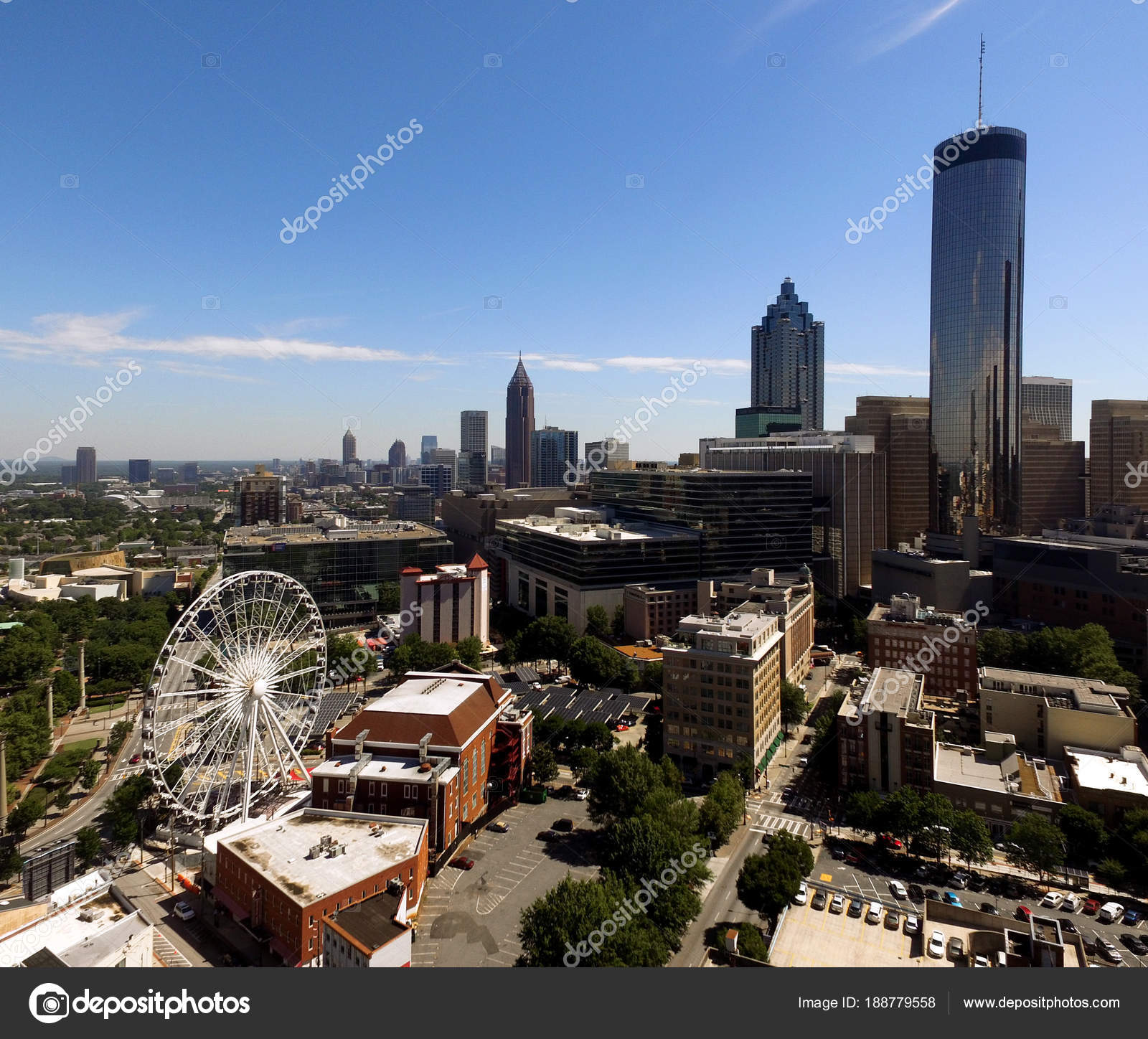 Square Crop Aerial View Over Atlanta Downtown Streets Buildings ⬇ Stock