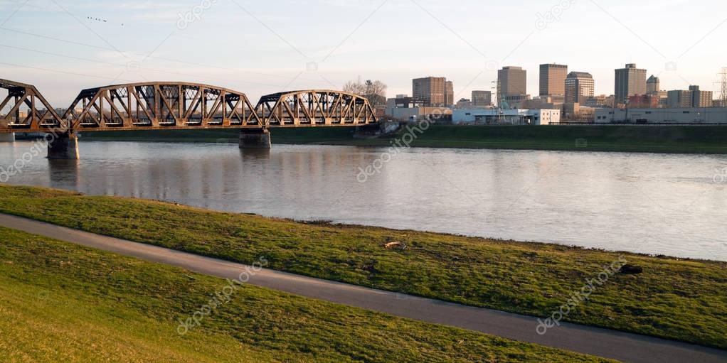 Lonely Sunday Morning Msd River Downtown City Skyline Dayton Ohio