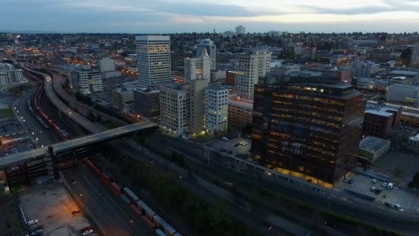 Innenstadt Tacoma Washington Stadtsilhouette Straßenverkehr — Stockvideo