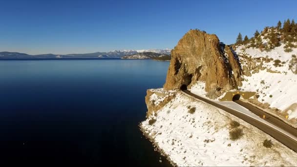 Aerial View Tall Butte Highway Tunnel Lake Tahoe — Stock Video