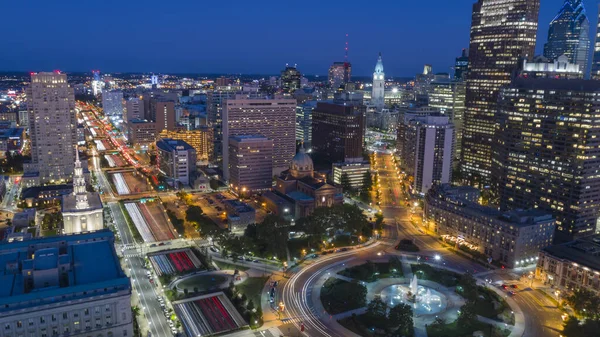 Nacht fällt Dämmerung Innenstadt Philadelphia Wimpel Innenstadt — Stockfoto