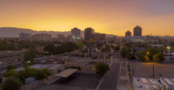 Orange Sunrise Aerial Perspektywa Downtown City Skyline Albuquerque — Zdjęcie stockowe