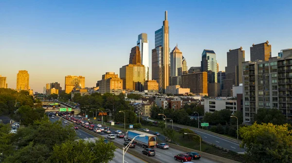 Night Falls Dusk Downtown Philadelphia Pennsylvania City Center — Stock fotografie