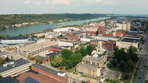 Huntington West Virginia Downtown City Waterfront Center Aerial — Vídeos de Stock