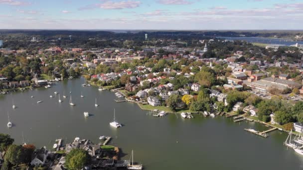 Aerial Harbor View Academia Militar Annapolis Capital Cidade Maryland — Vídeo de Stock