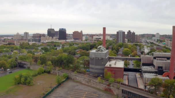 Widok Lotu Ptaka Syracuse New York Highway Traffic Downtown — Wideo stockowe