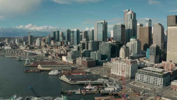 Aerial Seattle Skyline Puget Sound — Vídeo de stock