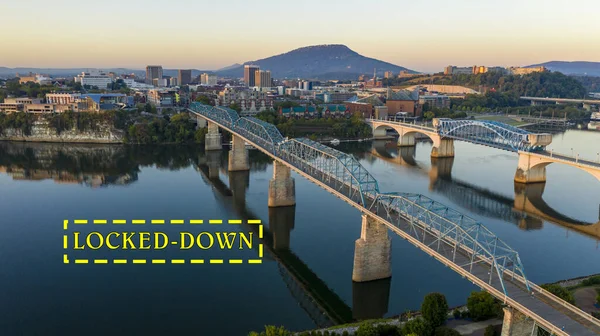 Tennessee River Winds Banks Downtown Chattanooga Dawn — стокове фото