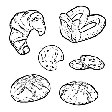 Ekmek toplama, yiyecek ve içecek, ekmek elemanları, illüstrasyon yüksek çözünürlüklü