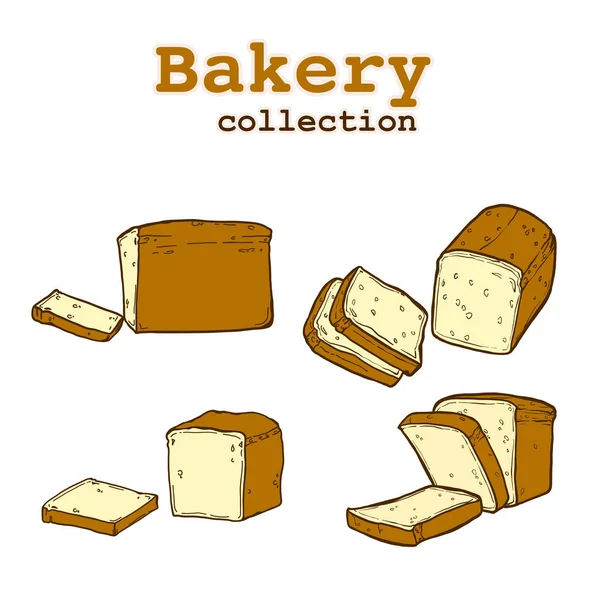Ekmek toplama, yiyecek ve içecek, ekmek elemanları, illüstrasyon yüksek çözünürlüklü — Stok Vektör