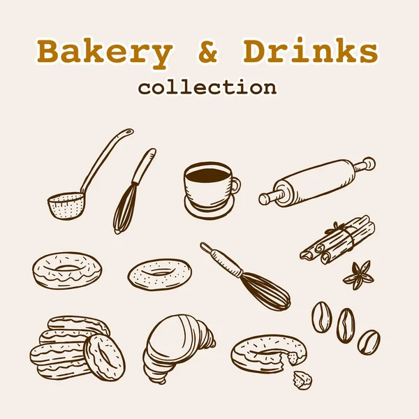 Συλλογή αρτοποιίας, τροφίμων και ποτών, αρτοποιείο στοιχεία, εικόνα υψηλής ανάλυσης — Διανυσματικό Αρχείο