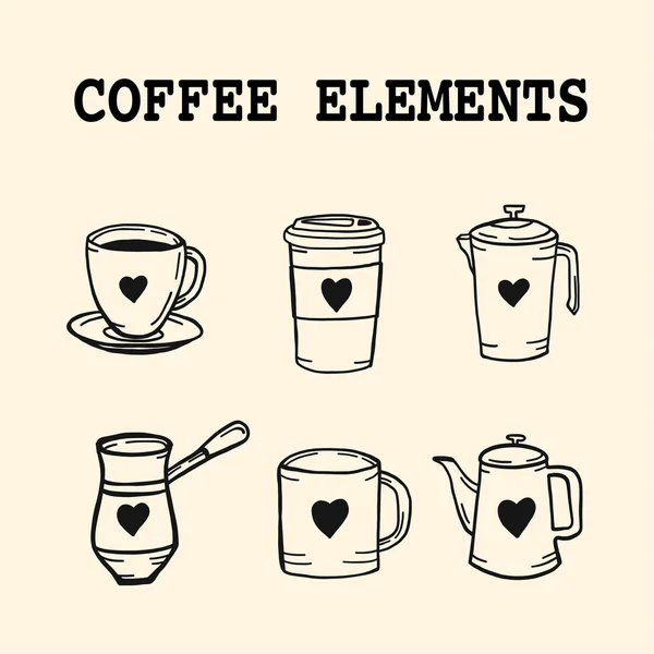 Elementos de café, Colección de café, ilustración aislada de alta resolución — Archivo Imágenes Vectoriales