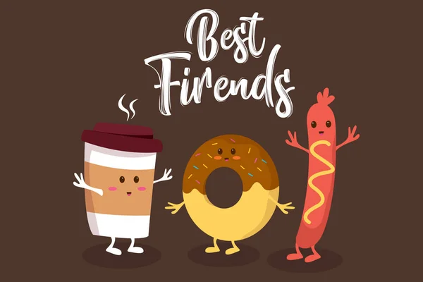 Fast Food Cute Best Friends Characters — Stock Vector