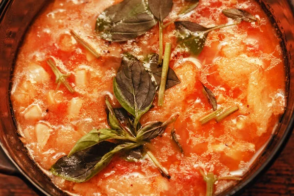Verse Appettite Rode Tomatensoep Met Aardappelen Als Avondeten — Stockfoto