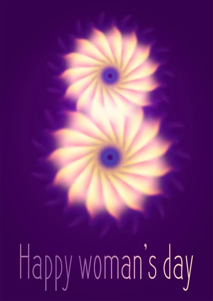 Abstrakte glühende Blume 8 März Vektor Postkarte — Stockvektor
