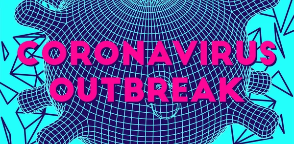 Sel vektor bercahaya futuristik Coronavirus 3d mesh - Stok Vektor