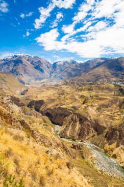 colca Kanyonu, peru, Güney Amerika. İnka tarım teraslarının cliff ve havuz ile inşa etmek. dünyanın en derin kanyonlar biri
