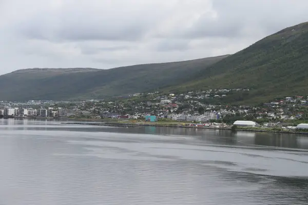 Ciudad Tromso Noruega Vista Montañas Edificios Iglesias Fiordos — Foto de Stock