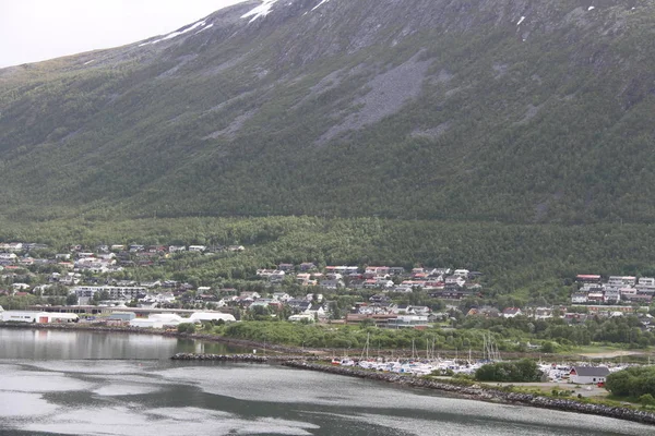 Ville Tromso Norvège Vue Des Montagnes Bâtiments Églises Fjords — Photo