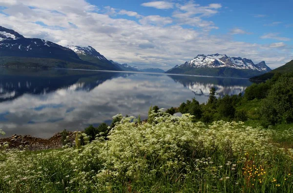 Islas Kvaloya Senja Noruega Montañas Lagos Fiordos — Foto de Stock