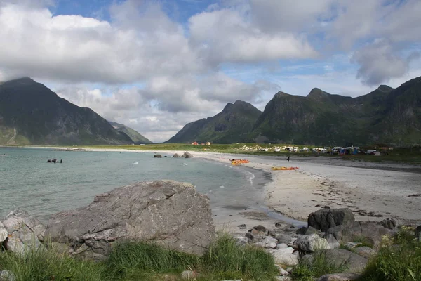 Lofoten Poloostrov Norsko Hory Jezera Fjordy — Stock fotografie