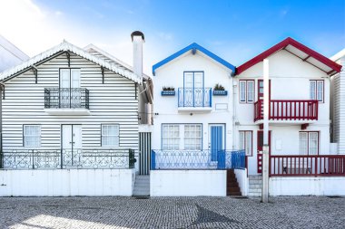 Güzel yüzlü evler. Costa Nova Plajı, Aveiro